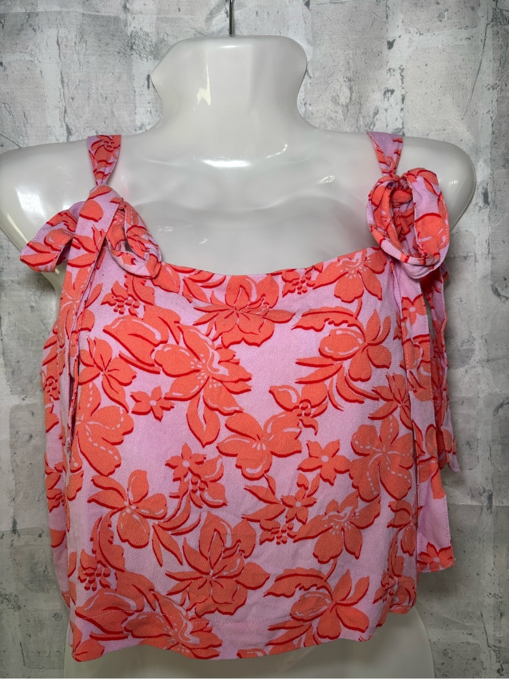 Roxy Pink Tank Top with Coral Floral Tie Straps NWT